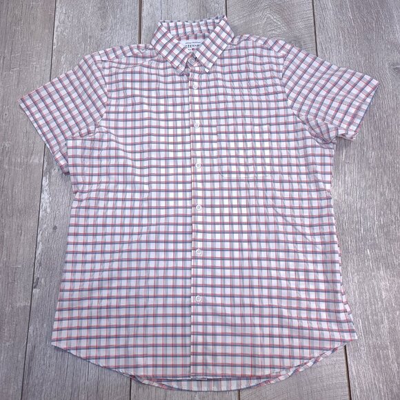 Mizzen + Main Shirt Mens Medium Red Blue Check Performance Short Sleeve Button - Picture 2 of 7